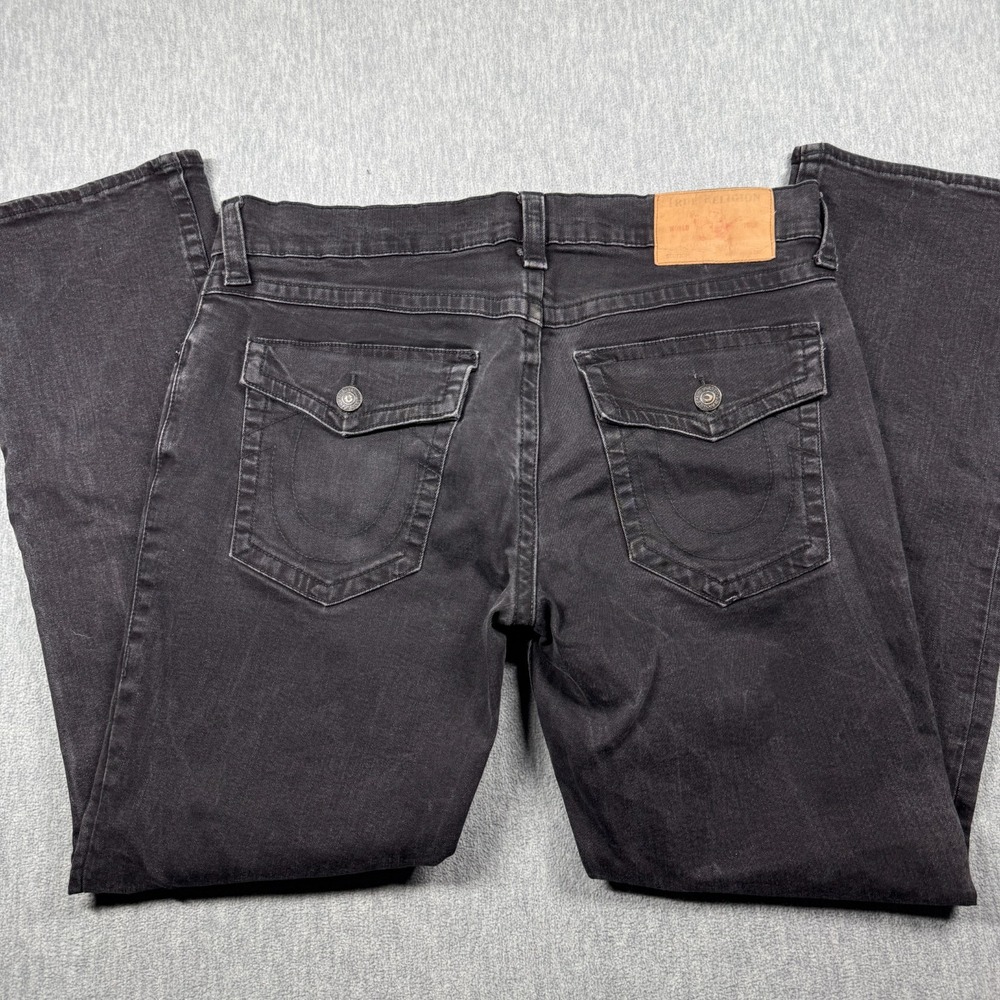 True Religion Jeans Mens 36 Black Ricky Relaxed Straight Leg Faded Denim Y2K